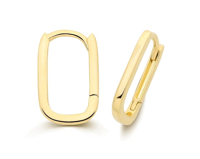 Modern 9ct Yellow Gold 10.8x5.7mm Hinged Square Tube Huggies Hoop Earrings - Real 9K Gold