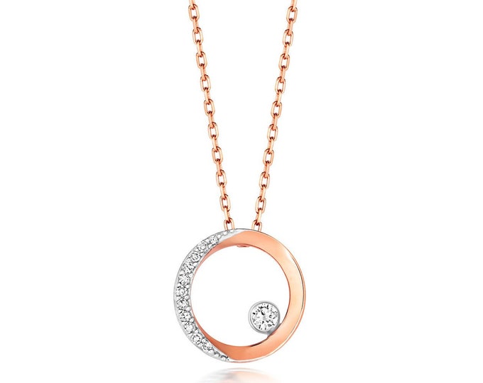 9ct Gold 0.06ct Diamond Circle of Life Pendant on 17" Necklace - Rose Yellow White Gold - Real 9K Gold
