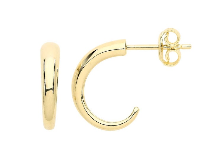 9ct Yellow Gold 10mm Tapered Horn Stud Hoop Earrings - Real 9K Gold