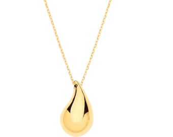 Contemporary 9ct Yellow Gold  Puffed Teardrop 18" Necklace - Solid 9K Gold Hallmarked