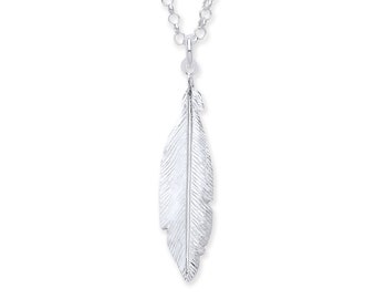 925 Sterling Silver Feather Pendant on Adjustable 16"-18" Chain