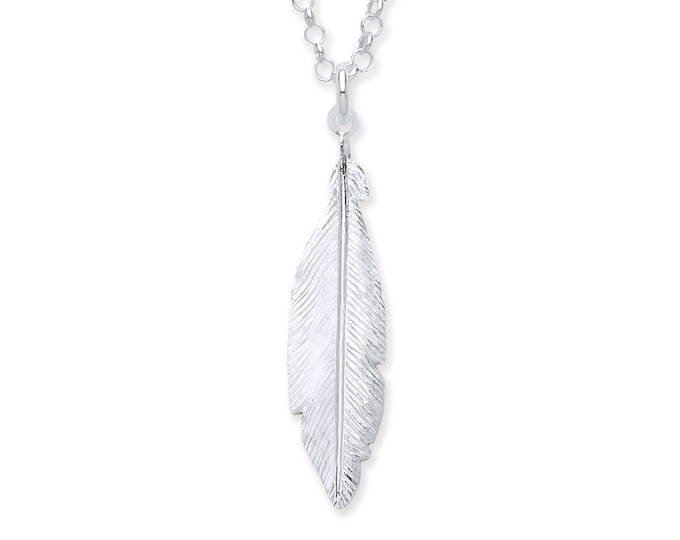 925 Sterling Silver Feather Pendant on Adjustable 16"-18" Chain