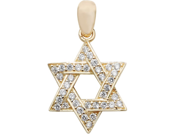 9ct Yellow Gold Channel Set Cz Star of David Pendant 25x17mm Hallmarked - Real 9K Gold