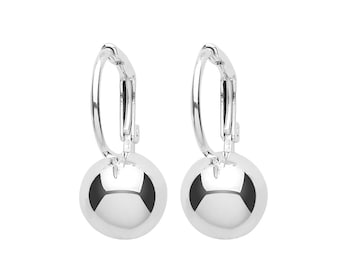 925 Sterling Silver 8mm Plain Polished Ball Drop Earrings