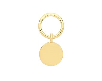 Single 9ct Yellow Gold Small 4mm Round Disc Earring Charm - Hoop NOT included