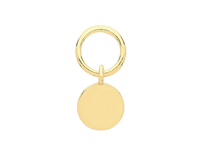 Single 9ct Yellow Gold Small 4mm Round Disc Earring Charm - Hoop NOT included