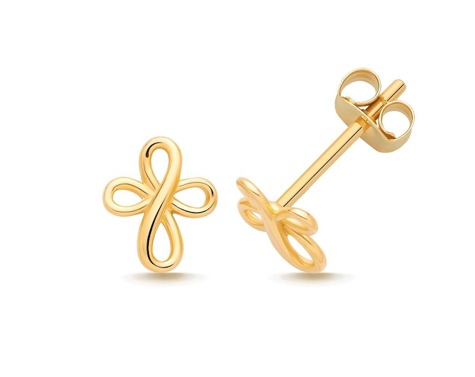 Small 9K Gold 7x6mm Infinity Cross Stud Earrings