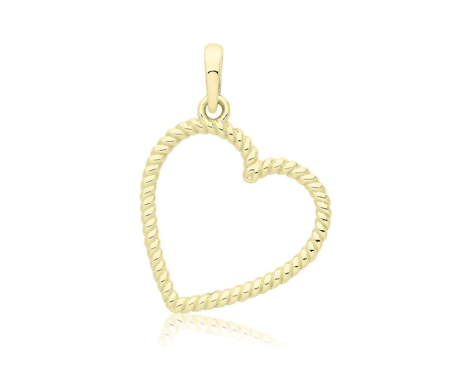 Modern 9ct Yellow Gold 12mm Open Heart Twisted Charm Pendant - Real 9K Gold