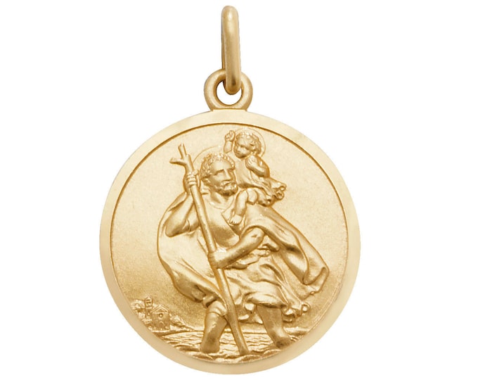 Solid 9ct Yellow Gold Round St Christopher Medallion Charm Pendants - Real 9K Gold