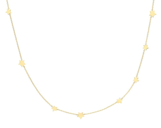 9ct Yellow Gold Interstellar 8 Star Charm Chain 15.5" to 17.5" Necklace Hallmarked - Real 9K Gold