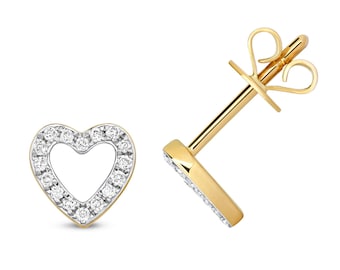 9ct Yellow Gold 0.12ct HSi Diamond 6mm Heart Stud Earrings - Real 9K Gold