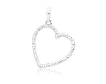 Modern 9ct White Gold 12mm Open Heart Twisted Charm Pendant - Real 9K Gold