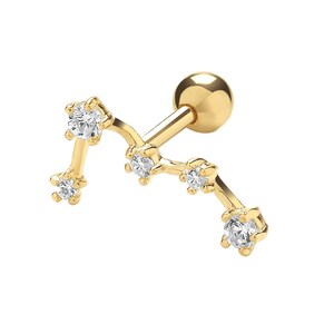 9K Gold Interstellar Constellation Cz Stars Cartilage 6mm Bar Screw Back Single Stud Earring - Real 9K Gold