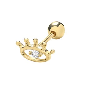 9ct Yellow Gold Cz Evil Eye Helix Cartilage 6mm Bar Single Stud Screw Back Earring - Real 9K Gold