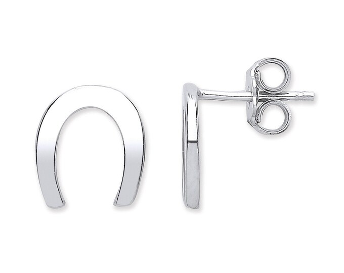 925 Sterling Silver 10x8mm Lucky Horseshoe Stud Earrings