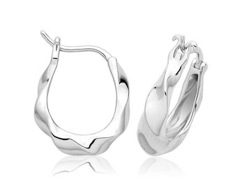 Rhodium Plated 925 Sterling Silver 19mm Hollow Twisted Dome Hoop Earrings