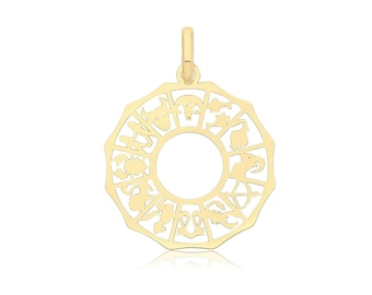 9ct Yellow Gold 15mm Cut Out Zodiac Signs Charm Pendant - Real 9K Gold