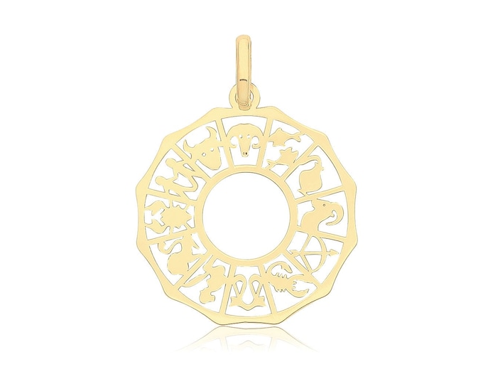 9ct Yellow Gold 15mm Cut Out Zodiac Signs Charm Pendant - Real 9K Gold