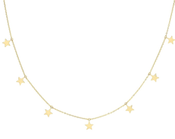 9ct Yellow Gold Interstellar Hanging Stars Charm Chain 15.5" to 17.5" Necklace Hallmarked - Real 9K Gold