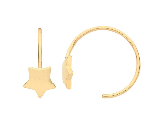 9K Yellow Gold 10mm Threader Hoop Earrings With 4mm Star Charm - Real 9K Gold