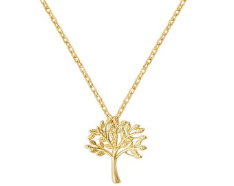 9ct Yellow Gold Small Tree of Life Charm Pendant on Adjustable 15.5"-17.5" Necklace Hallmarked