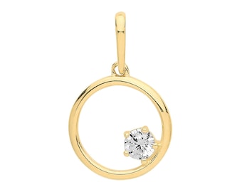 9ct Yellow Gold Solitaire Cz 10mm Circle of Life Pendant - Real 9K Gold