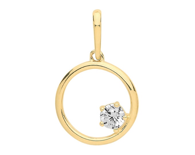9ct Yellow Gold Solitaire Cz 10mm Circle of Life Pendant - Real 9K Gold