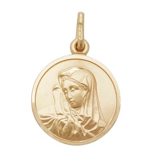 Solid 9ct Yellow Gold 1.5cm Round Madonna Medallion Charm Pendant Hallmarked - Real 9K Gold