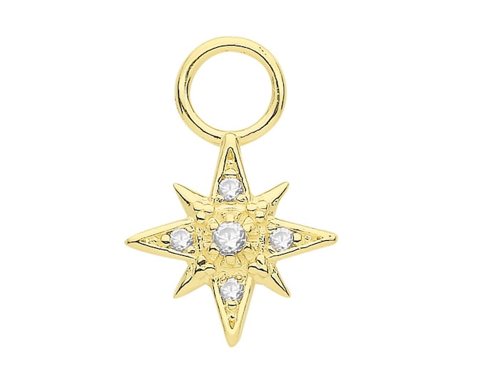 Single 9ct Yellow Gold 8mm Cz Eight Point Star Earring Charm - Hoop NOT included