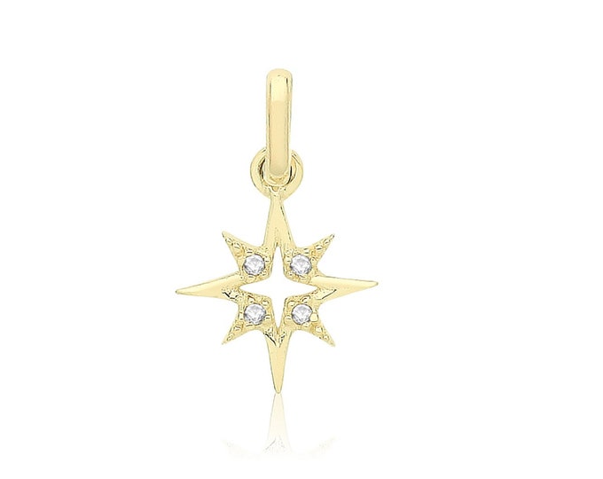 9ct Yellow Gold Small 10x6mm Eight Point Starburst Design Cz Pendant - Real 9K Gold