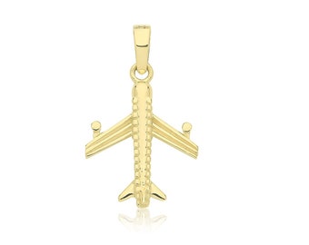 9ct Yellow Gold Aeroplane Plane Aircraft Charm Pendant - Real 9K Gold