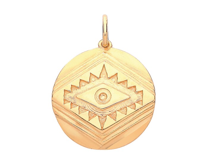 Gold on 925 Sterling Silver 15mm Evil Eye Round Disc Talisman Charm Pendant