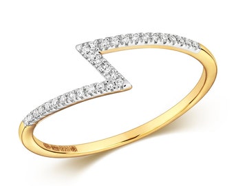 Ladies 9K Yellow Gold 0.06ct Diamond Zigzag Ring - Real 9K Gold