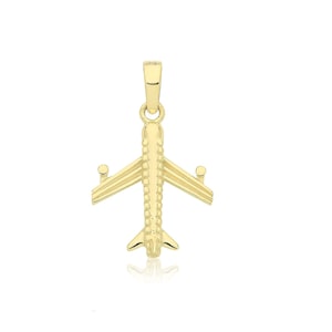 9ct Yellow Gold Aeroplane Plane Aircraft Charm Pendant - Real 9K Gold