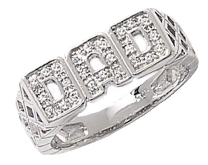 925 Sterling Silver DAD Ring Pave Set Cz With Basket Weave Sides