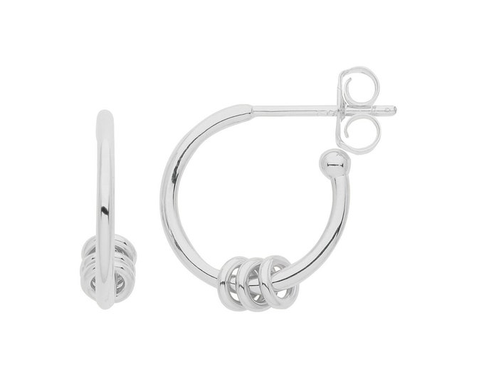 Trilogy ring charm 925 Sterling Silver 10mm Hoop Earrings  Rhodium Plated