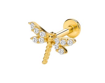 SINGLE 9K Gold Cz Dragonfly Cartilage on 6mm Labret Bar
