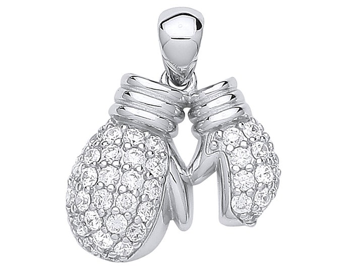 925 Sterling Silver Cz Pave Set Double Boxing Glove Pendant 26x19mm