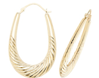 9ct Yellow Gold 30x20mm Hollow Twisted Waterfall Oval Creole Hoop Earrings - Real 9K Gold