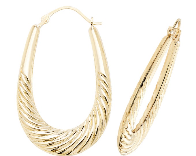 9ct Yellow Gold 30x20mm Hollow Twisted Waterfall Oval Creole Hoop Earrings - Real 9K Gold