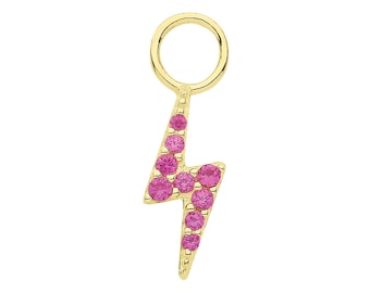 Single 9ct Yellow Gold Ruby Red Cz Lightning Bolt Earring Charm - Hoop NOT included