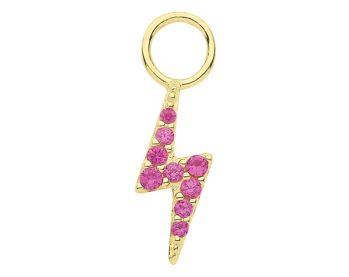 Single 9ct Yellow Gold Ruby Red Cz Lightning Bolt Earring Charm - Hoop NOT included