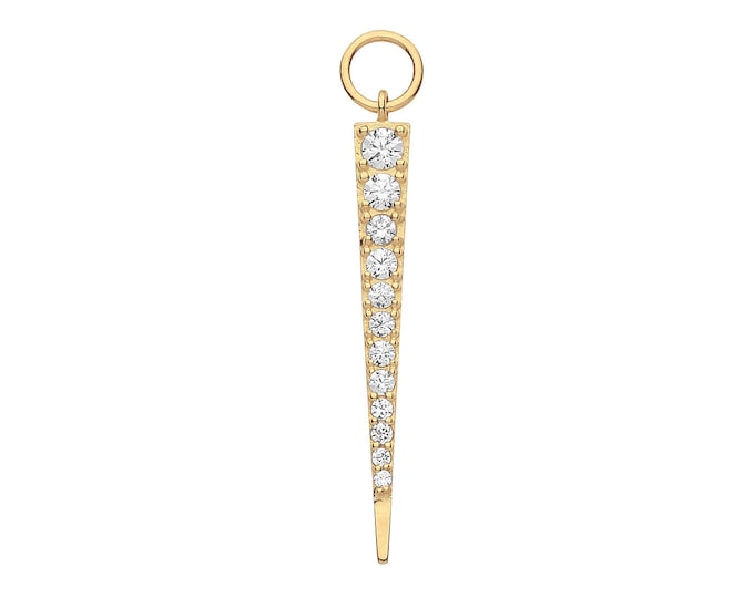 Single 9ct Yellow Gold 24mm Pave Cz Spike Earring Charm - Hoop NOT included