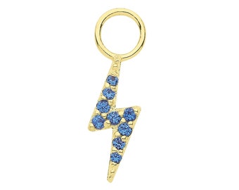 Single 9ct Yellow Gold Sapphire Blue Cz Lightning Bolt Earring Charm - Hoop NOT included
