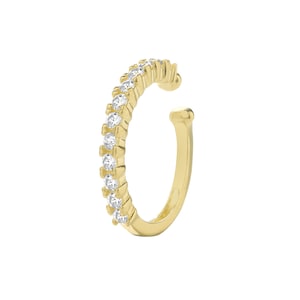 9ct Yellow Gold Half Claw Set Cz 10mm Cartilage Cuff SINGLE Hoop Earring - Real 9K Gold