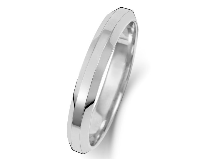 9ct White Gold Bevelled Edge Soft Court Wedding Ring Hallmarked Widths 3mm-6mm Sizes J-Z - Solid 9K Gold