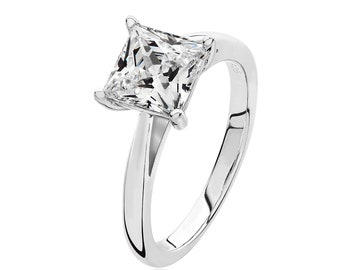 Rhodium Plated 925 Sterling Silver Claw Set 7mm Solitaire Princess Cz Engagement Ring