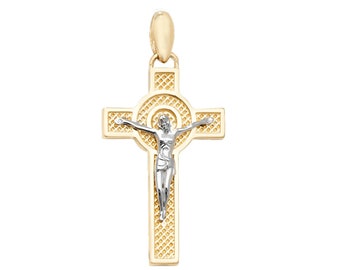 9ct 2 Colour Gold 2.5cm Crucifix Pendant Hallmarked
