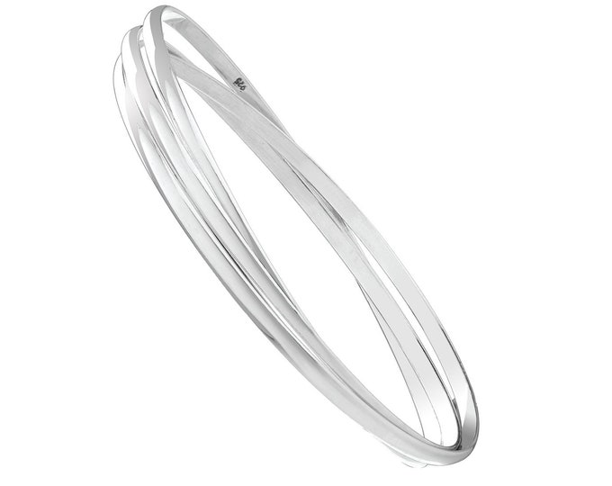 Ladies 925 Sterling Silver 4mm Interlocked Bangle Hallmarked