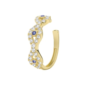 9ct Yellow Gold Evil Eye Cz 10mm Cartilage Cuff SINGLE Hoop Earring - Real 9K Gold